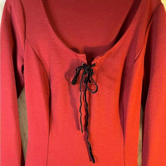 Hot Topic Stretch Corset Dress,Sz. Medium Burgundy W/Black Laces,Cosplay Costume - Picture 2 of 8